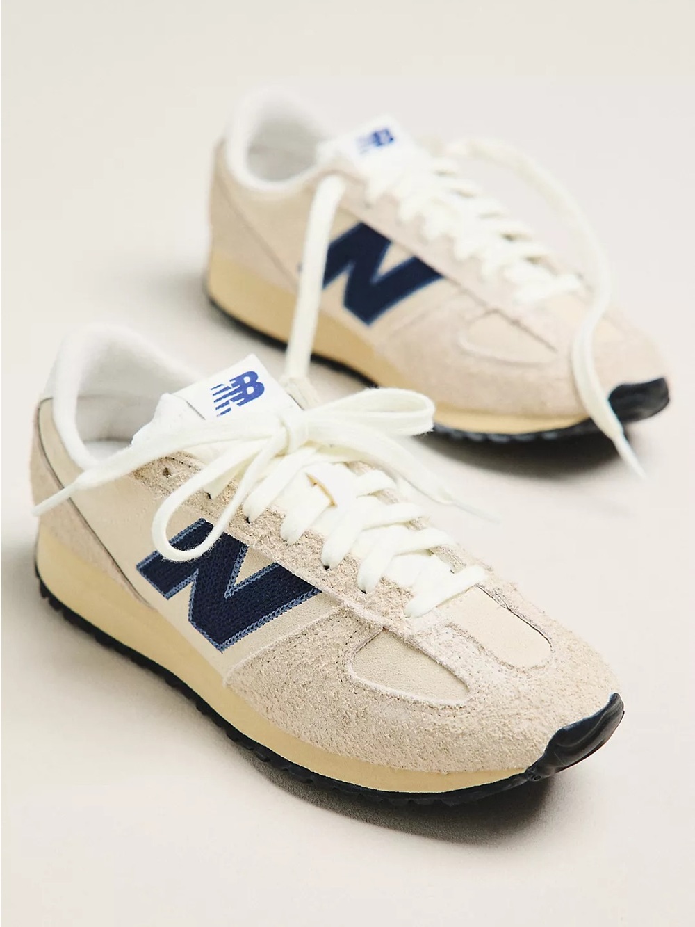 New Balance Beige and Navy Retro Sneakers